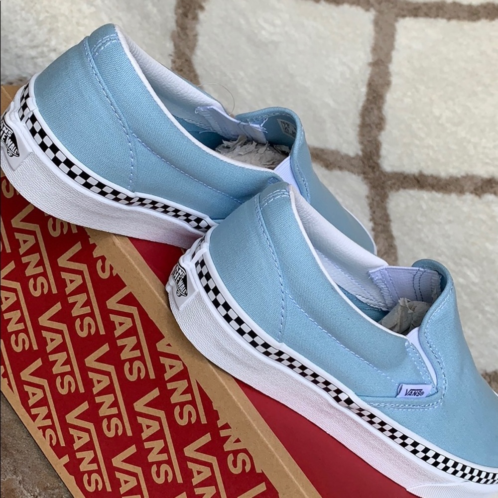 VANS CLASSIC SLIP-ON CHECK FOXING COOL BLUE men’s - Picture 12 of 16